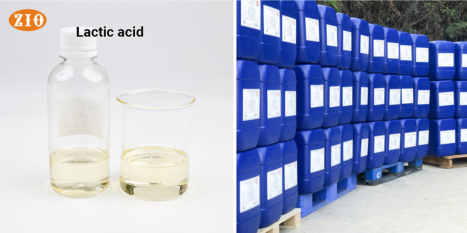 Clear stable lactic acid liquid in a glass beaker for industrial meat processing