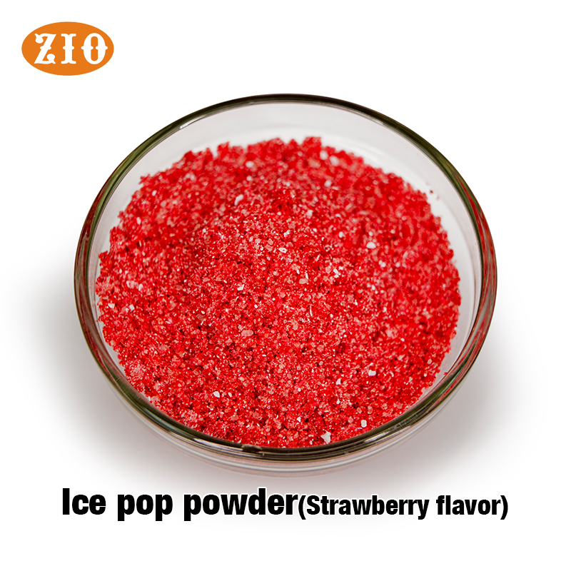 Strawberry flavor ice pop powder premix displaying vibrant red color and fine texture for commercial frozen dessert manufacturing