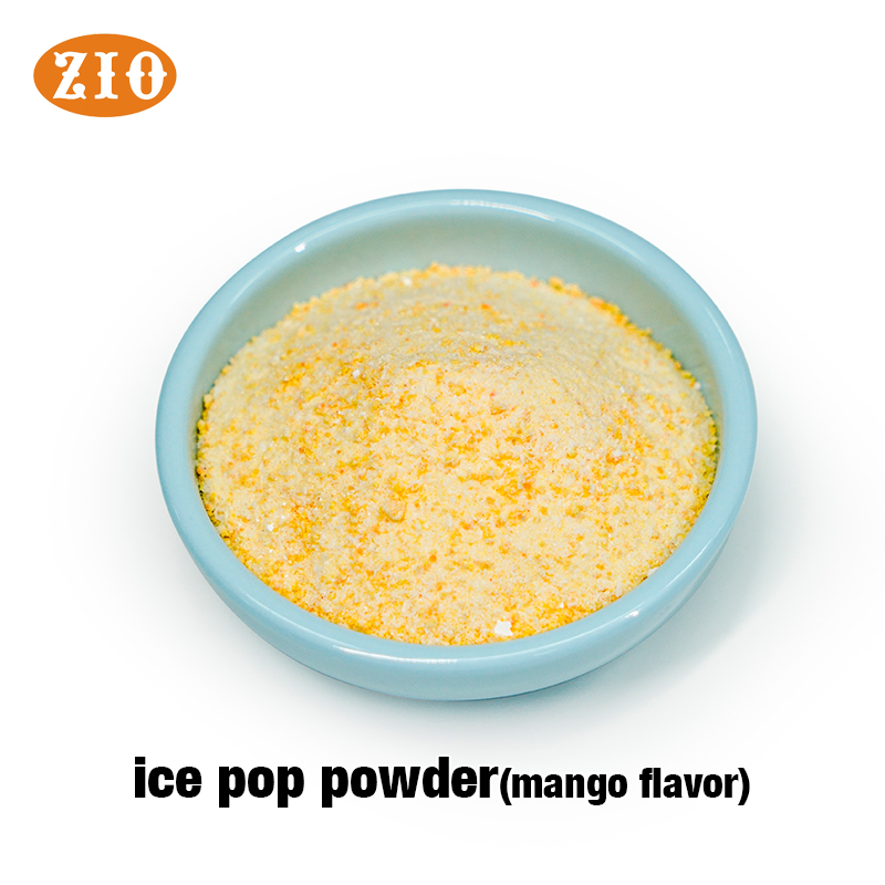 Fine yellow mango ice pop powder premix in a bowl, demonstrating the smooth particle size for rapid dissolution